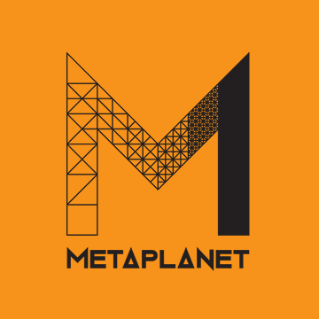 The Metaplanet logo is displayed on an orange background, with a stylized "M" featuring geometric triangular patterns in black, accompanied by the "METAPLANET" name below—visually branding the company referenced in the post about Siiibo Securities' rebranding to Metaplanet Securities.