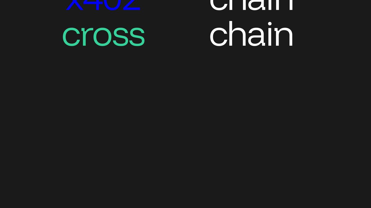 The image shows a black background with white text that reads "Cross chain x402 is now live on monad powered by Meridian". The focus of this image is on the text, which is positioned centrally within the frame.