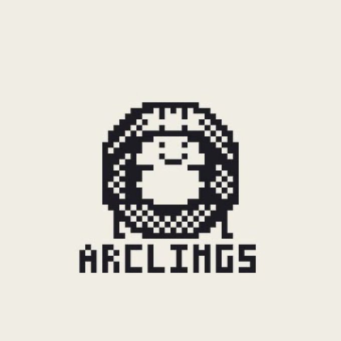 A pixel-art logo featuring a small smiling character surrounded by a circular checkered pattern, with the text "ARCLINGS" displayed below in blocky digital font. This appears to be branding for the ArclingsNFT project referenced in the giveaway post.