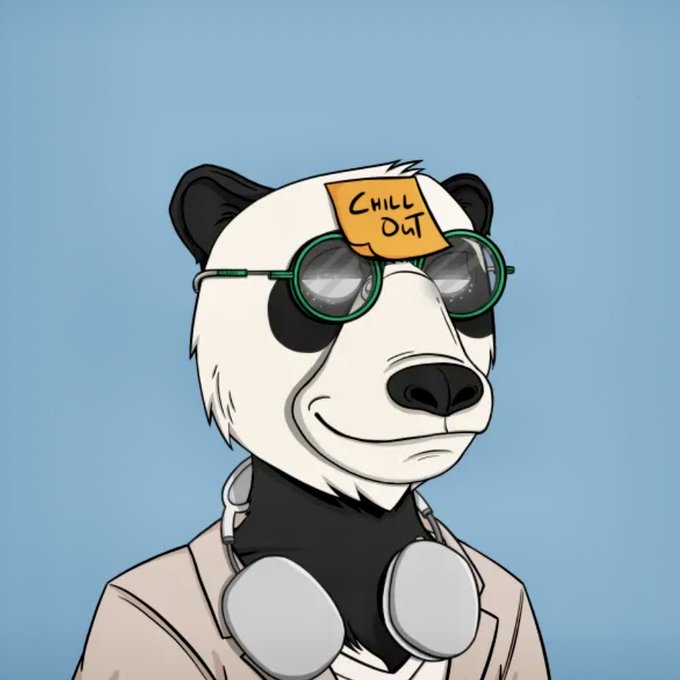 A cartoon illustration of a panda wearing green round sunglasses, a sticky note reading 'CHILL OUT' on its forehead, a beige jacket, and a stethoscope around its neck.