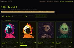 A webpage screenshot showing "THE BALLOT" featuring NFT collections with colorful artwork including stylized figures and skulls.