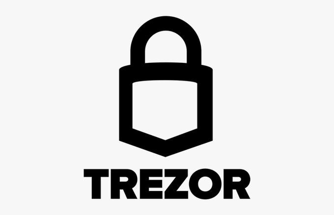 The black and white Trezor logo, featuring a padlock icon above the brand name.