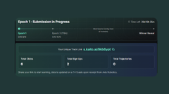 A dark-themed user interface showing 'Epoch 1 Submission in Progress' for a 'Stake Pool' with a unique Node ID.