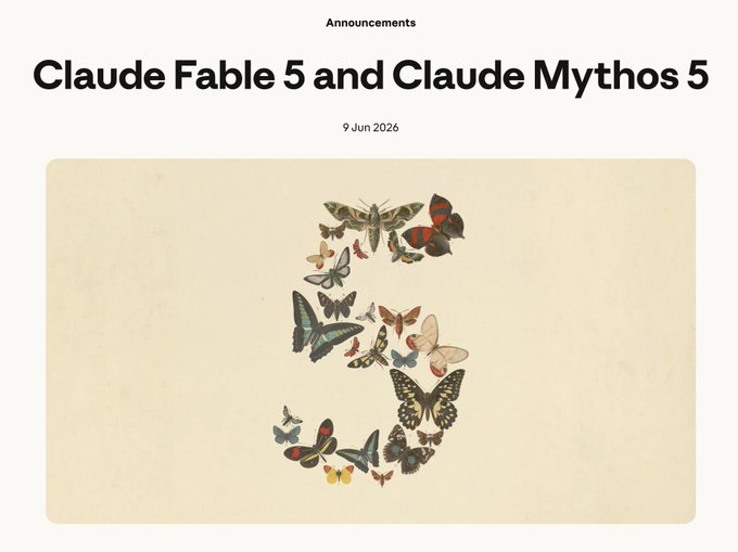 The image features a poster with a large number 5 written in a stylized font, surrounded by an array of butterflies. The text " Announcements Claude Fable 5 and Claude Myths 5" is also present on the poster. This suggests that there might be some announcements related to Claude Fable or Claude Myths, possibly for a book release or event.