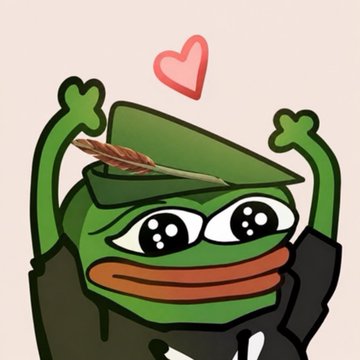 A cute Pepe the Frog cartoon wearing a green Robinhood-style hat with a feather, throwing up both arms in excitement with a heart floating above. The image matches the post's theme of welcoming someone to "Robinhood Crypto" with a fun Pepe mascot representing the green chain.