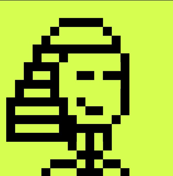 A pixel art illustration of a hooded figure rendered in black on a bright yellow-green background.