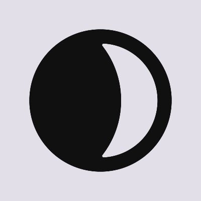 A simple black and gray icon depicting a crescent moon shape.