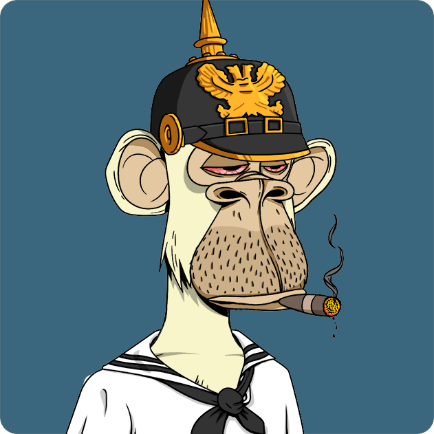 The image features a cartoon monkey wearing a hat, smoking a cigar, and dressed as a sailor or naval officer. The monkey appears to be a character from Monke's Yacht Club, which has been bought for 8.62 ETH (ether) by a collector. The post also mentions that the character is bored and looking forward to returning to Monke's Yacht Club.