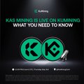 Promotional graphic for a KuMining X Space titled "KAS MINING IS LIVE ON KUMINING — WHAT YOU NEED TO KNOW," featuring KuMining and Kaspa logos alongside text inviting viewers to join the space at 12:00 PM UTC.