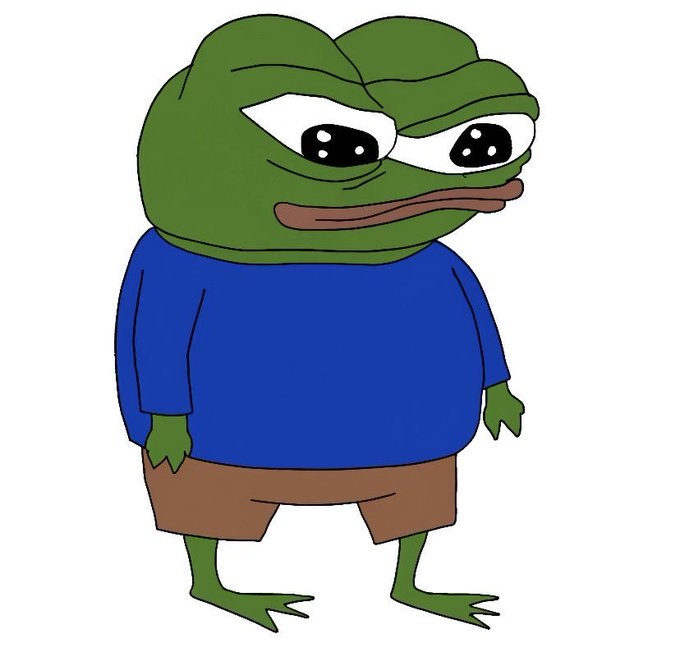 A sad-looking Pepe the Frog cartoon character stands wearing a blue shirt and brown shorts, his dejected expression fittingly illustrating the post's warning that "Only 5% supply left in the LP," conveying a sense of scarcity or disappointment.