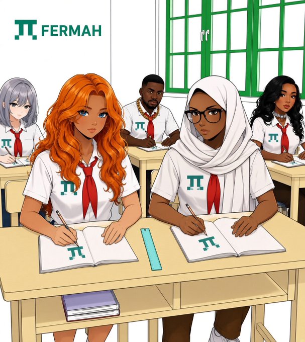 Students in a classroom wear FERMAH shirts marked with the π logo, symbolizing a unified learning environment. The scene mirrors the post’s call to connect the fragmented zero‑knowledge proving systems.