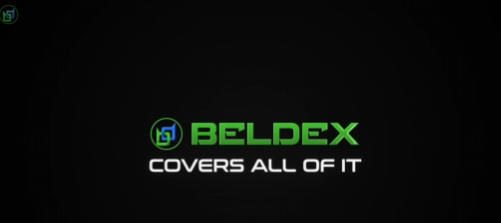 A black screen displaying the green logo 'BELDEX' with the tagline 'COVERS ALL OF IT' beneath it.