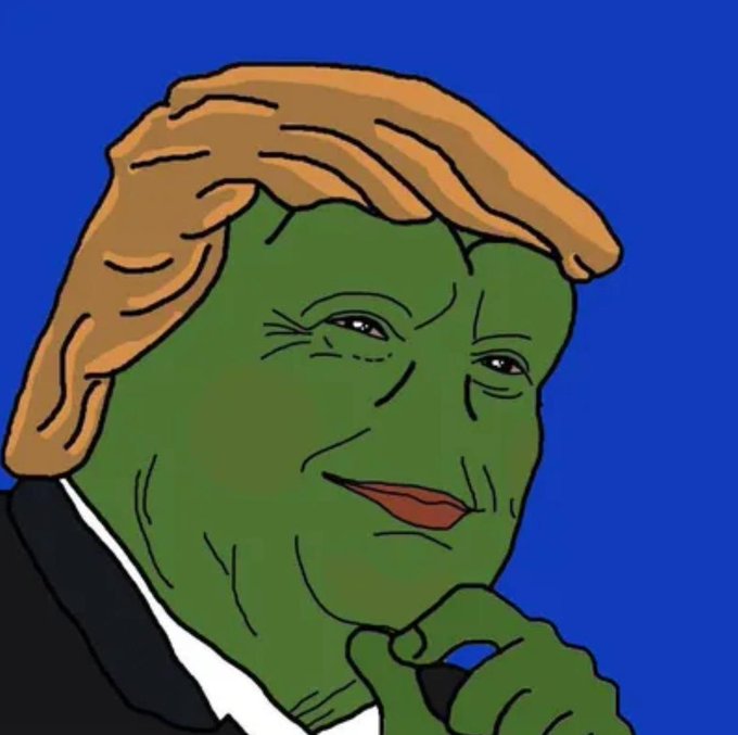 A mashup illustration combining the face of the Pepe the Frog meme with Donald Trump's hair and suit, symbolizing the "Trump + Pepe" combination mentioned in the post.