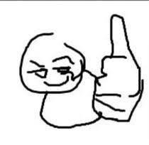 A simple black-and-white line drawing of a smiling cartoon face giving an enthusiastic thumbs-up gesture.
