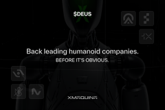 The image features a robot head that says "DEUS" at the top, along with a quote from the company's founder about their future plans. The text also mentions that the company has been successful over several years.
