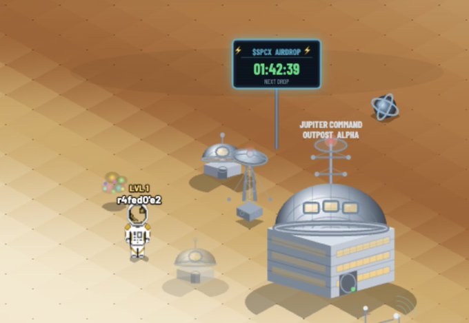 The image features a cartoon scene of a space station with three spaceships and an alien character standing near them. The spaceship closest to the viewer has a sign that says "Jupiter Update is Live". Another spaceship can be seen further away, while a third one is located at the far right side of the image. An alien character is also present in the scene, standing next to the first spaceship.

The post includes text about a leaderboard and rewards for completing quests on Jupiter. The leaderboard shows that the player has completed their quest and earned 50 XP (an XP being equal to 10,000 tokens). There are two rewards available: one is a rare item worth 25,000 XP, while the other is a common item worth 5,000 XP.