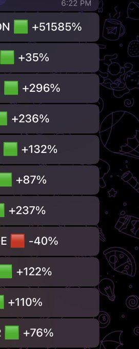 A mobile screenshot shows a cryptocurrency token list with significant gains, including one ticker (partially cut off) up +51585% alongside smaller percentages like +35%, +296%, +236%, +132%, +87%, +237%, +122%, +110%, and +76%, with a single loss of -40%. The image likely showcases the performance of the "$CHAMELEON" token mentioned in the post, highlighting its massive +51585% gain as a promotional vouch for the project.