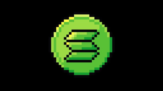 A pixelated green circular logo with a stylized symbol resembling an 'S' or two stacked horizontal lines on a black background.