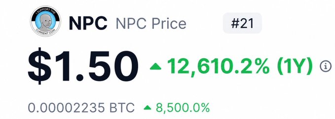 The image features a price tag that reads $1.50, with an upward trend shown for bitcoin, which could possibly be related to an upcoming Bitcoin auction. The caption of the post suggests there may be more to this story than just $NPC selling Bitcoin at 1.50 per BTC. This information is presented in a simple, easy-to-read manner on a white background with black text, making it accessible and engaging for users to understand the situation at hand.