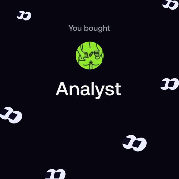 A screenshot from Robinhood showing a meme stock labeled "ANALyst" displayed on a stage with performers. The image humorously illustrates the post's claim about purchasing shares of this ticker on the trading platform.