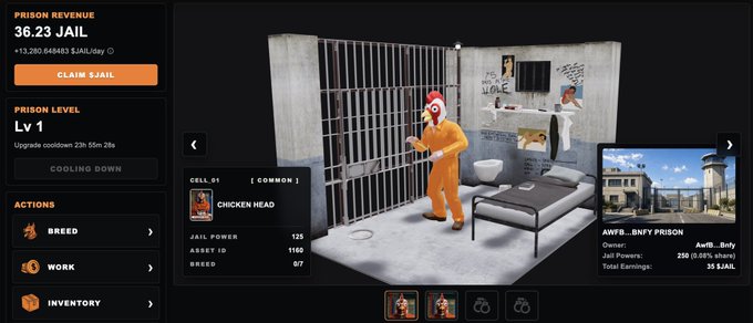 The image shows a screenshot of an interactive video game called Jail Break. The primary focus of the image is a character, dressed as a clown with red hair and wearing a yellow outfit. In addition to the main character, there are several other characters in different poses throughout the game screen.

At the top left corner of the screen, there is a list of items that can be claimed by the players in the game, such as food, power bars, and gold coins. The bottom half of the image displays more information about the game's content and features.