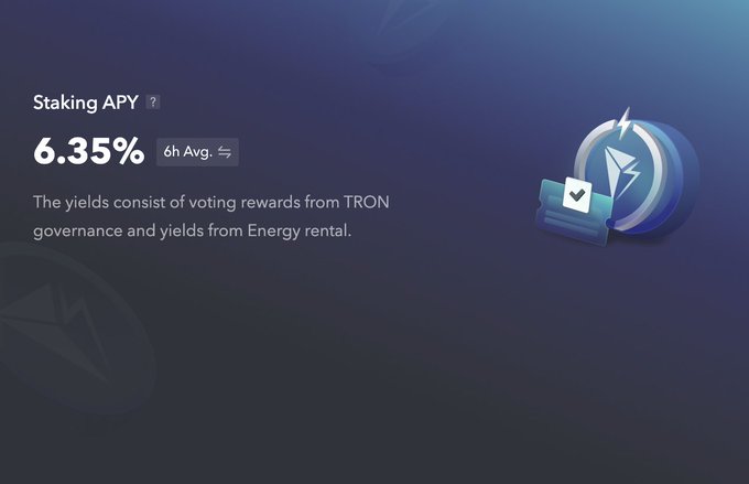 In this digital image, there's a poster that promotes an cryptocurrency called sTRX with three different coins displayed. The first coin has a blue circle design and a lightning bolt inside. The second coin features another blue circle with a lightning bolt. Lastly, the third coin is designed like a small blue hexagon containing a white lightning bolt. Above these coins, there's a text that says "STAKE TRX". Below the three coins, there are two bullet points discussing how to earn more opportunities by staking or mining sTRX and using it for yield generation through platforms like justlend DAO.