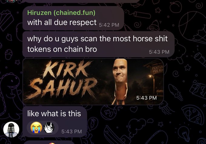 The image shows a text message conversation between two people, with one person typing out a message about a video game called "Kirk Sahur", which appears to be a popular game among gamers. The other person responds by saying that they like what is this, indicating their interest in the game or its content.
