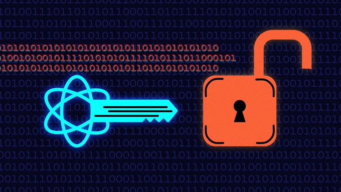An illustration shows a blue atom symbol forming the bow of a key being inserted into an orange padlock, set against a backdrop of glowing binary code, visually representing quantum encryption in traditional banking. This relates to the Hong Kong Monetary Authority's newly released Quantum Preparedness Index, which highlights the banking sector's low readiness for post-quantum cybersecurity threats.
