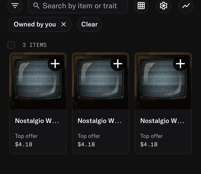 A screenshot of a digital marketplace showing three identical 'Nostalgio W...' items listed as 'Top offer' at $4.18.
