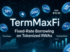 A promotional graphic for 'TermMaxFi' advertises 'Fixed-Rate Borrowing on Tokenized RWAs' surrounded by various cryptocurrency and RWA token logos.