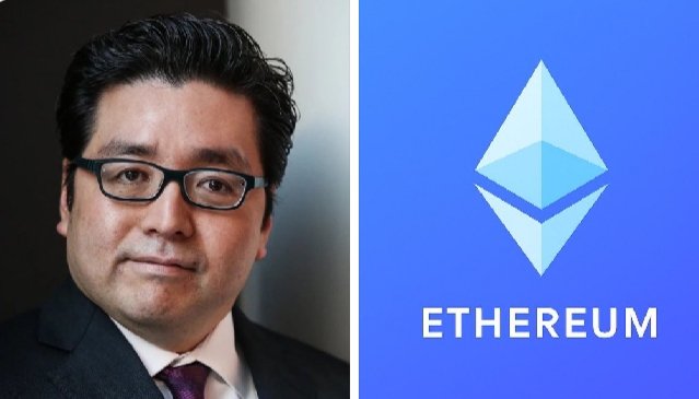 In the image, there is a man wearing glasses and a suit standing next to an advertisement that says "ETHEREUM". It seems like Tom Lee's Bit Mine is being advertised for Ethium or Ethereum. A caption below the image indicates that the investment has not been realized yet because it is estimated to be worth $10 billion but sits on $10 billion of unrealized loss. The man in the image is wearing a suit, and the man next to him is also dressed up in a suit, suggesting they might both have an interest in cryptocurrency or investments related to this particular platform.