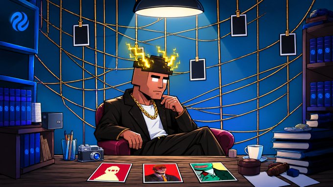 An animated illustration depicts a Minecraft-style character with a glowing crown sitting thoughtfully at a desk in a room filled with books, photos, and tangled wires.