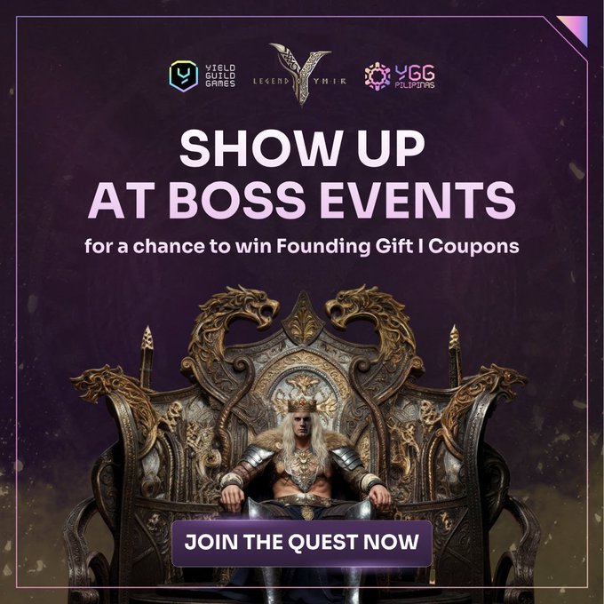 An image of a man sitting on a throne, possibly royalty, and holding a sword while wearing a crown as part of his outfit. In the background behind him there are two dragons depicted that are likely characters from the game he plays at this event (or similar). The title "Show up to the boss fight, walk away with a raffle entry." suggests that the post is related to a gaming convention or event where participants have to participate in a virtual battle using their video game skills.