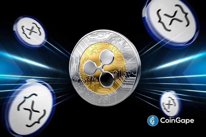 A central XRP (Ripple) cryptocurrency coin is shown surrounded by four other coins featuring stylized "X" symbols, all connected by glowing blue light streaks against a dark background, with the "CoinGape" logo in the bottom right corner. The imagery visually represents Ripple's expansion of the XRP Ledger's tokenization ecosystem as discussed in the post.