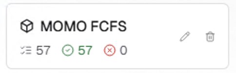 This image shows a cryptocurrency related item labeled "MOMO FCFS" with 57 accepted and 0 rejected. The post suggests that within the Zax ecosystem, users can manage various crypto-related activities.