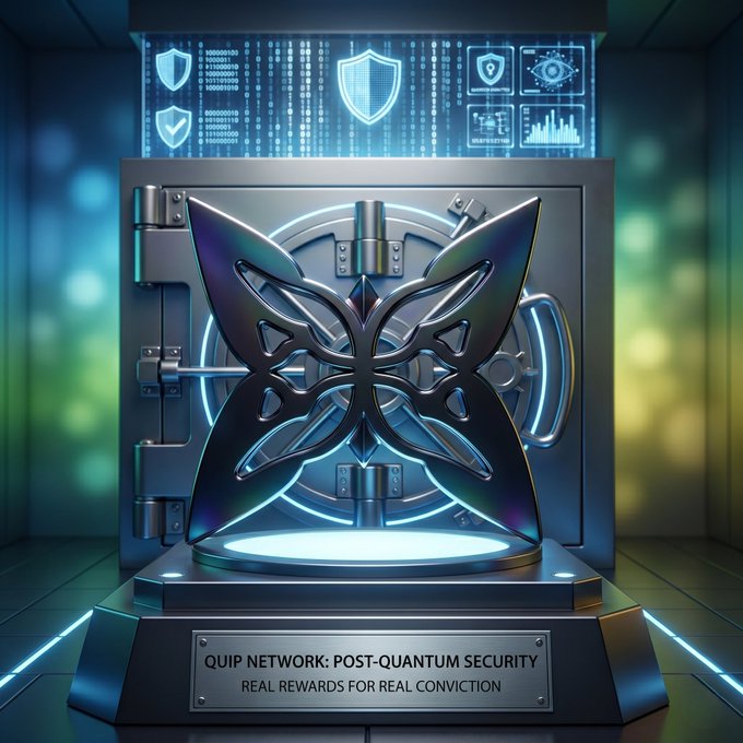 The image features a silver safe with a butterfly design on its front door. The butterfly has four wings, which are blue and black. Below the butterfly, there's a plaque that reads "gQuip Ct Where network diverges from most decentralized compute networks is its claim that compute should not only be distributed, but structurally tied to network security guarantees". This suggests that the safe might have some connection to the concept of decentralization in computing or network security.

The image also includes a 3D rendering of a butterfly and a description about the butterfly's wings being blue and black. The butterfly is placed on top of a metal stand, which has a plaque underneath it.