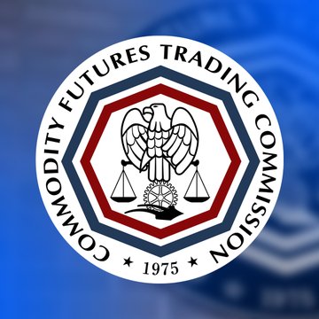 Official seal of the Commodity Futures Trading Commission (CFTC), established in 1975, featuring an eagle holding scales, set against a blue background.