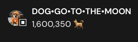 A graphic displaying 'DOG•GO•TO•THE•MOON' with the number 1,600,350 and a small dog in a hoodie.
