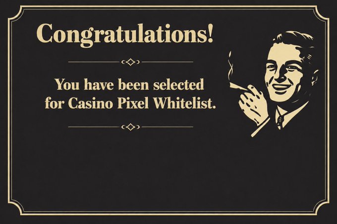 The image features an advertisement for Casino Society that includes a man holding a cigar and smiling at the camera, along with text congratulating the viewer on their selection of a "FREE MINT @CasinoSociety". The message encourages people to join the society by offering a free mint as a symbol of appreciation.