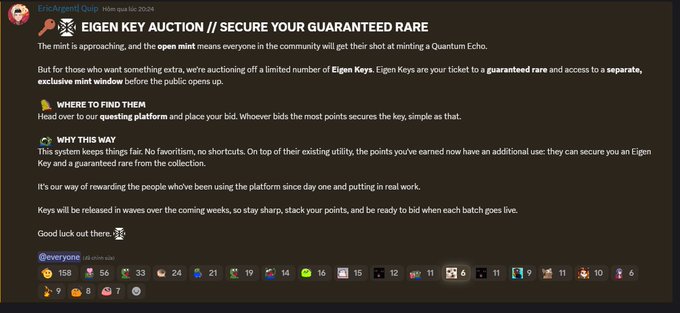 The image shows a screenshot of a webpage that contains information about an Eigen Key Auction. The text on the page explains that the auction is for a NFT called "Eigen Key", which is not only valuable but also has a unique feature - it can be used as a key to open a lock. This makes it a highly sought-after item in the world of digital art and collectibles, where people are willing to pay a premium price for such an exclusive piece. The image also includes a link that leads to more information about the auction, which is likely intended to provide potential buyers with additional details or context about the NFT being sold.