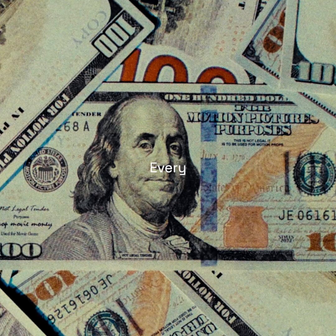 The image features a close-up view of a pile of US dollar bills, including 100s and $1 bills. The text "Every" can be seen in the image as well. The surrounding area includes other currency notes, suggesting that this is an advertisement or promotional material for a payment platform like Solana.