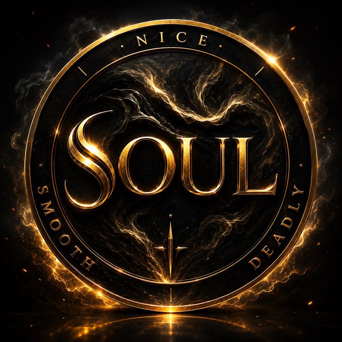 A stylized circular emblem with golden text reading 'SOUL' at its center, surrounded by 'NICE', 'SMOOTH', and 'DEADLY' along the ornate border, set against a dark, fiery background.