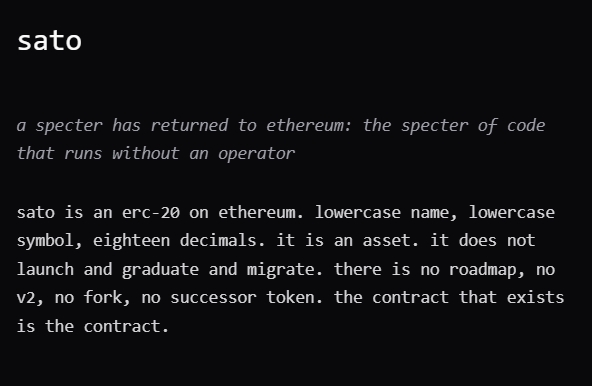 The image features a black background with white text that reads "Sato" at the top of the screen. Below this, there are two lines of text written in all caps, which appear to be instructions or guidelines related to Bitcoin transactions. The text is not in any particular order and does not provide specific details about how to use Bitcoin.