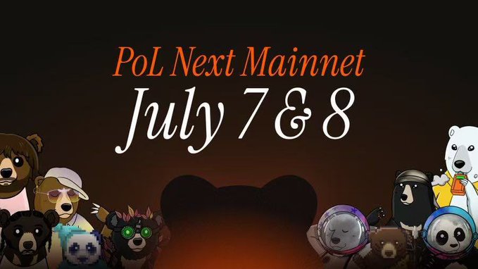 The image promotes "PoL Next Mainnet" launching "July 7 & 8," featuring a lineup of cartoon bears dressed in various costumes (astronaut, pirate, punk, and others) against a dark background, visually announcing the upcoming network release.

The cartoon bear characters align with the post's topic by personifying competing blockchain "species" facing off in the public chain ecosystem, with the PoL (Proof of Liquidity) mainnet launch positioning itself as a new contender in the increasingly saturated L1/L2 market.