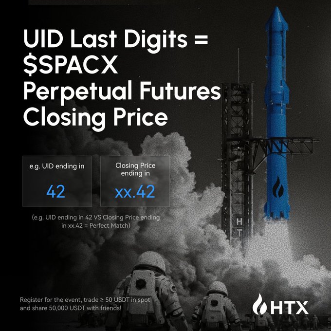 The image features a rocket launch, where three people are standing near a blue rocket as it takes off into space. The rocket's trajectory spans across the frame, indicating that it has just taken off from an event or location called "HTX". The text in the image emphasizes the value of precision and timing when it comes to market trends, with the rocket launch symbolizing the rewards of successful execution in such endeavors. The code-matching event is identified as a trading opportunity where outcomes are not just traded but also matched perfectly.