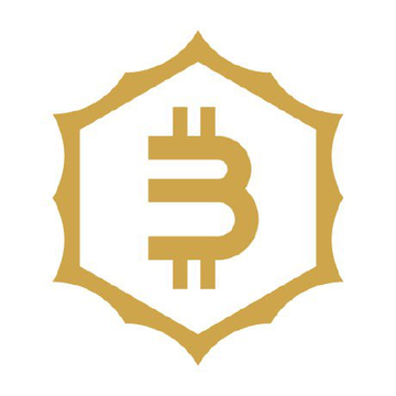 A gold Bitcoin logo inside a decorative shield-shaped border on a white background.