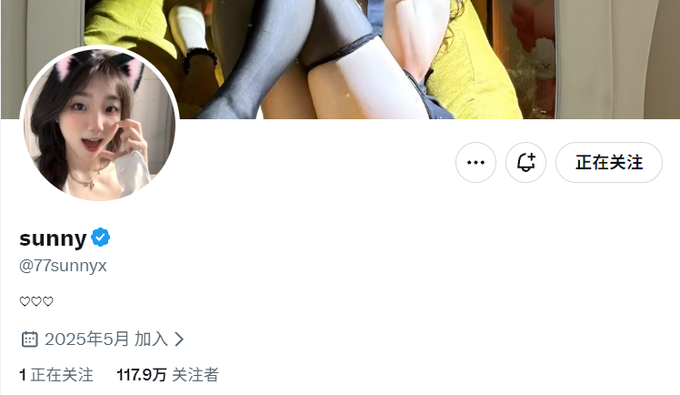 A verified Twitter/X profile for "sunny" (@77sunnyx) with 1.179 million followers, joined in May 2025, follows 1 account, and has a banner image showing someone's legs. The caption highlights the account's notable following and engagement metrics, aligning with the post's emphasis on organic reach through high-traction tweets without paid promotions or paid groups.