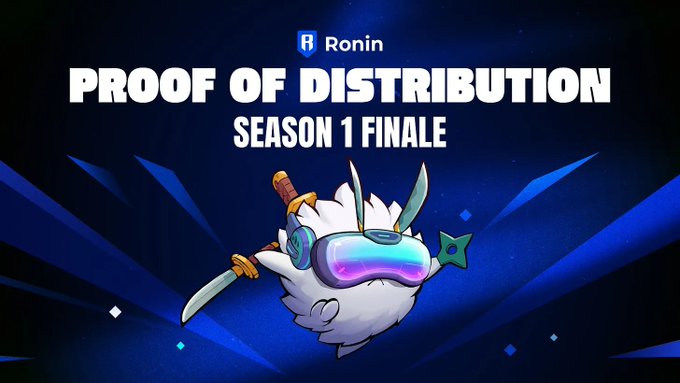 The image features a cartoon rabbit wearing glasses with a sword, surrounded by blue stars against a dark background. The text "Proof of Distribution Season 1" is written above the rabbit's head, indicating that this is the season number for Proof of Distribution.