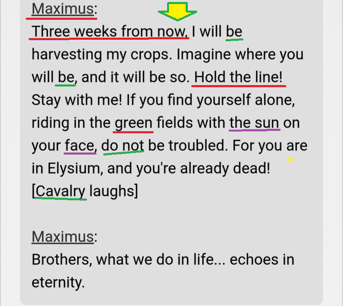 Text message exchange with Maximus sharing a quote about life and eternity, heavily underlined in various colors, followed by 'Cavalry laughs'.