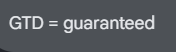 The image displays the text "GTD = guaranteed" in white letters on a dark gray background. This relates to the post by clarifying the abbreviation GTD, which is commonly used in NFT launches and token sales to indicate a "guaranteed" allocation or outcome that buyers can expect.